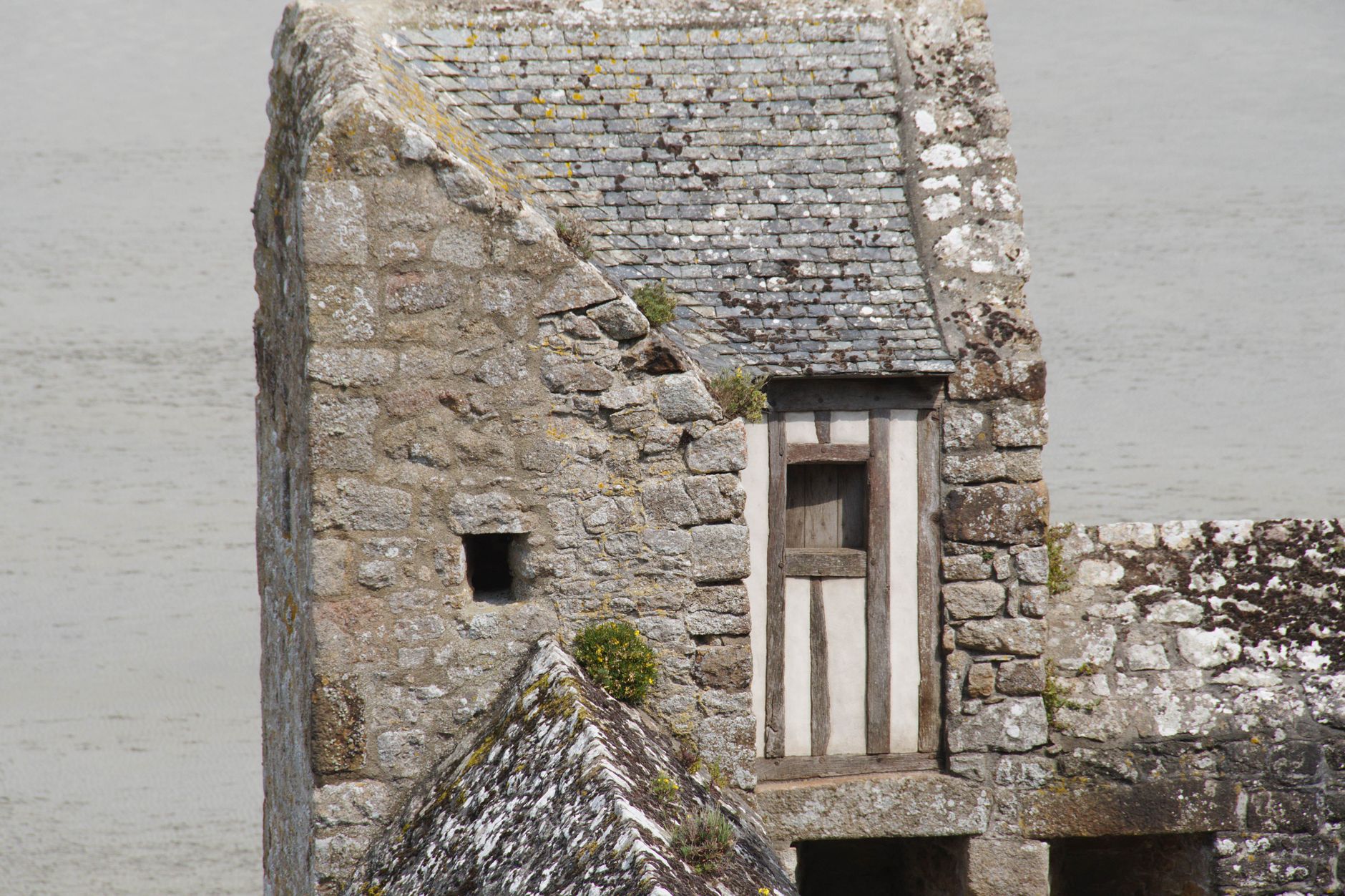 Toiture en ardoise et charpente d un chateau en cours de restauration
